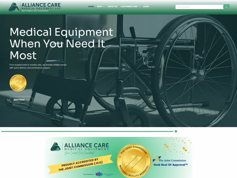 Alliance Care Medical Equipment website preview